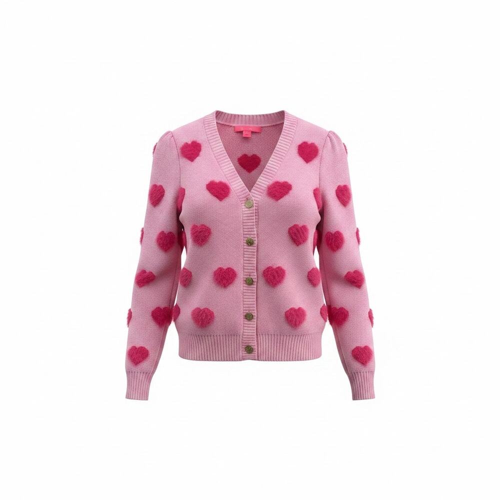 $188 Lilly Pulitzer Keane Mandevilla Baby Hearts Jacquard Cardigan Sweater XS